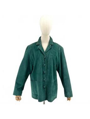 Vintage 90s Stan Herman Forest Green Suede Leather Jacket